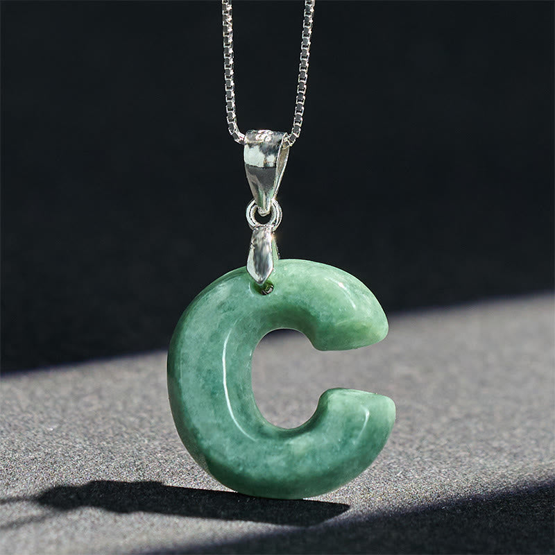 Nimara Ritual Natural A-Z Letter Jade 925 Sterling Silver Silm Chain Prosperity Necklace Pendant
