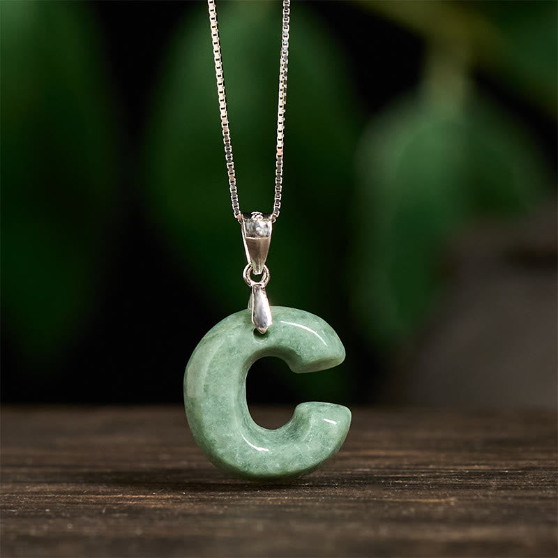 Nimara Ritual Natural A-Z Letter Jade 925 Sterling Silver Silm Chain Prosperity Necklace Pendant