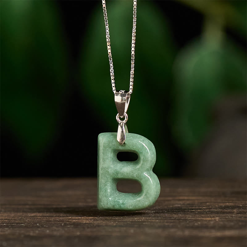 Nimara Ritual Natural A-Z Letter Jade 925 Sterling Silver Silm Chain Prosperity Necklace Pendant