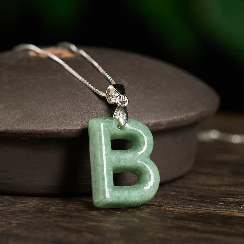 Nimara Ritual Natural A-Z Letter Jade 925 Sterling Silver Silm Chain Prosperity Necklace Pendant