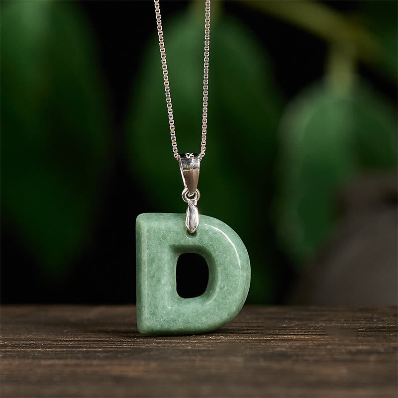 Nimara Ritual Natural A-Z Letter Jade 925 Sterling Silver Silm Chain Prosperity Necklace Pendant