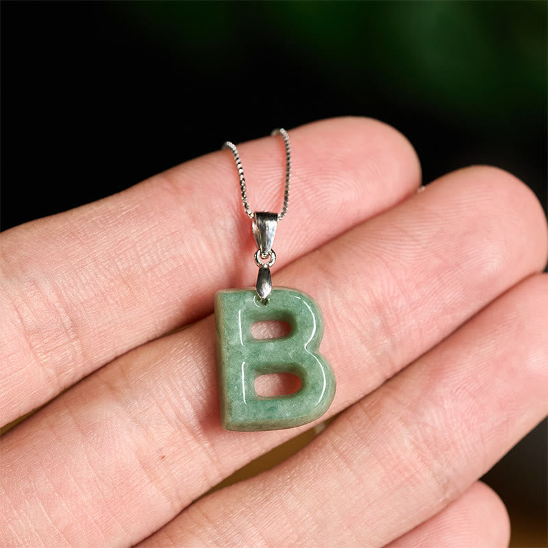 Nimara Ritual Natural A-Z Letter Jade 925 Sterling Silver Silm Chain Prosperity Necklace Pendant
