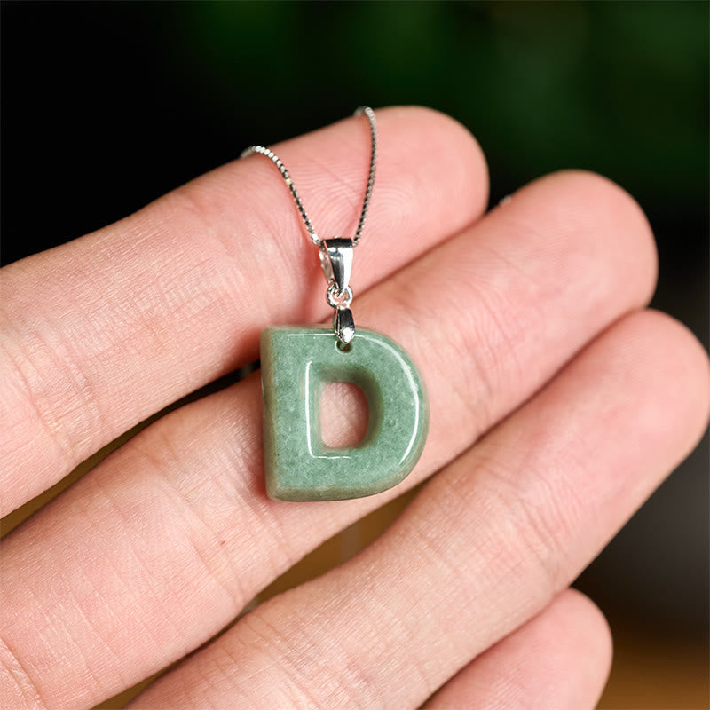 Nimara Ritual Natural A-Z Letter Jade 925 Sterling Silver Silm Chain Prosperity Necklace Pendant