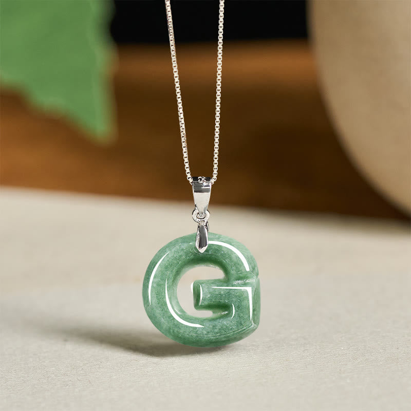 Nimara Ritual Natural A-Z Letter Jade 925 Sterling Silver Silm Chain Prosperity Necklace Pendant