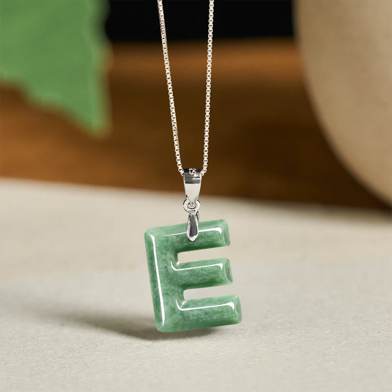 Nimara Ritual Natural A-Z Letter Jade 925 Sterling Silver Silm Chain Prosperity Necklace Pendant