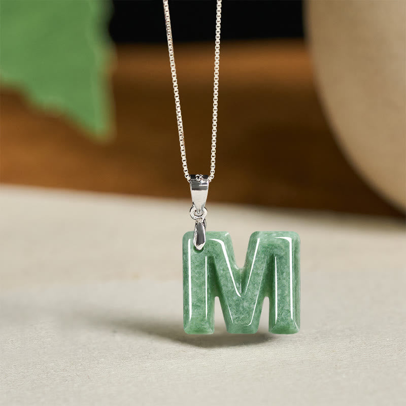 Nimara Ritual Natural A-Z Letter Jade 925 Sterling Silver Silm Chain Prosperity Necklace Pendant