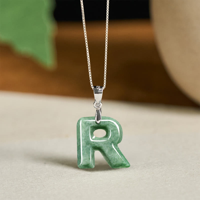 Nimara Ritual Natural A-Z Letter Jade 925 Sterling Silver Silm Chain Prosperity Necklace Pendant