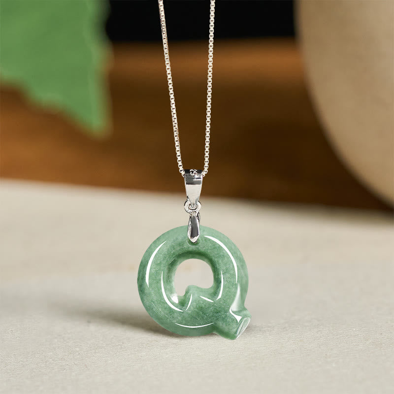 Nimara Ritual Natural A-Z Letter Jade 925 Sterling Silver Silm Chain Prosperity Necklace Pendant