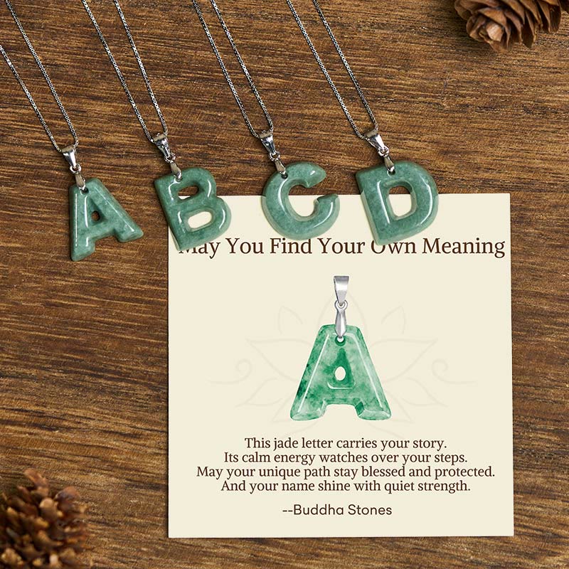 Nimara Ritual "May You Find Your Own Meaning" Natural A-Z Letter Jade 925 Sterling Silver Chain Necklace Includes Gift Message Card