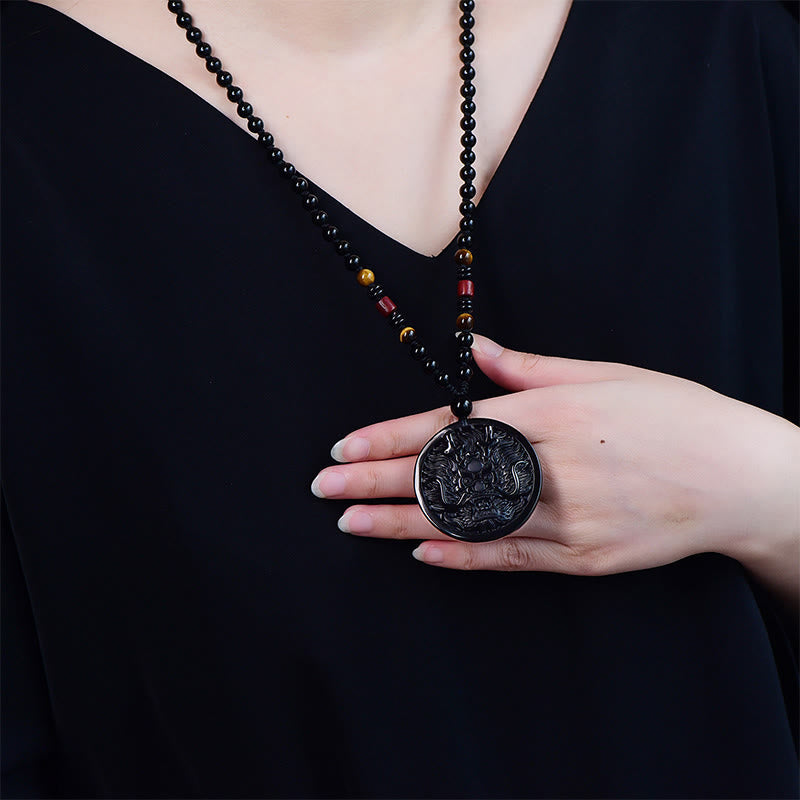 Nimara Ritual Dragon Black Obsidian Transformation Fulfilment Necklace Pendant