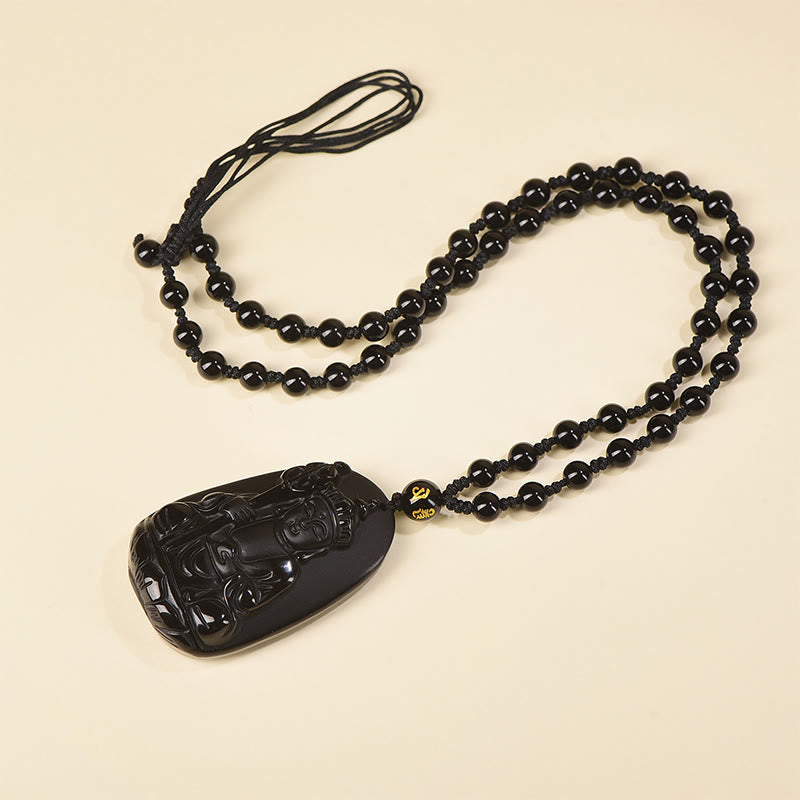 Nimara Ritual Ksitigarbha Buddha Pattern Black Obsidian Fulfilment Necklace Pendant