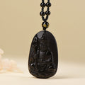 Nimara Ritual Ksitigarbha Buddha Pattern Black Obsidian Fulfilment Necklace Pendant