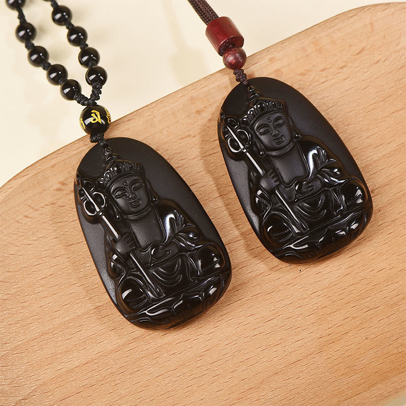 Nimara Ritual Ksitigarbha Buddha Pattern Black Obsidian Fulfilment Necklace Pendant