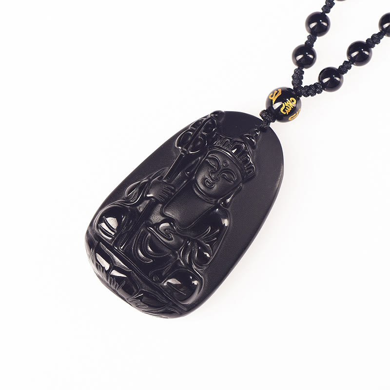 Nimara Ritual Ksitigarbha Buddha Pattern Black Obsidian Fulfilment Necklace Pendant