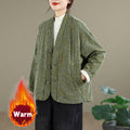 Nimara Ritual Winter V-Neck Jacquard Frog-Button Cotton Long Sleeve Women's Thermal Jacket With Pockets