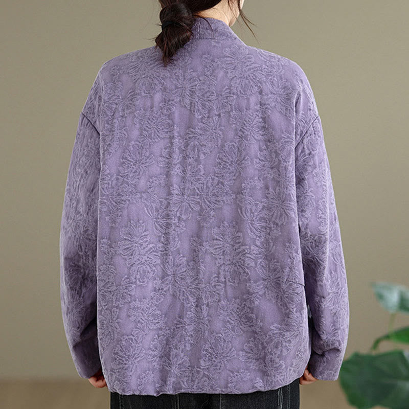 Nimara Ritual Winter V-Neck Jacquard Frog-Button Cotton Long Sleeve Women's Thermal Jacket With Pockets