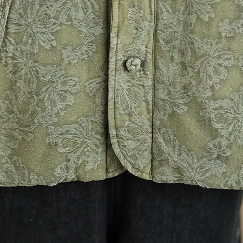 Nimara Ritual Winter V-Neck Jacquard Frog-Button Cotton Long Sleeve Women's Thermal Jacket With Pockets