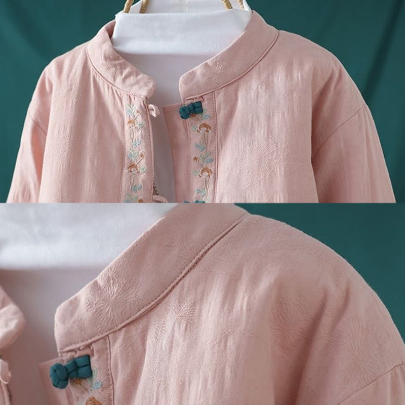 Nimara Ritual Winter Frog-Button Embroidery Flowers Vines Open Front Cotton Long Sleeve Women's Thermal Jacket
