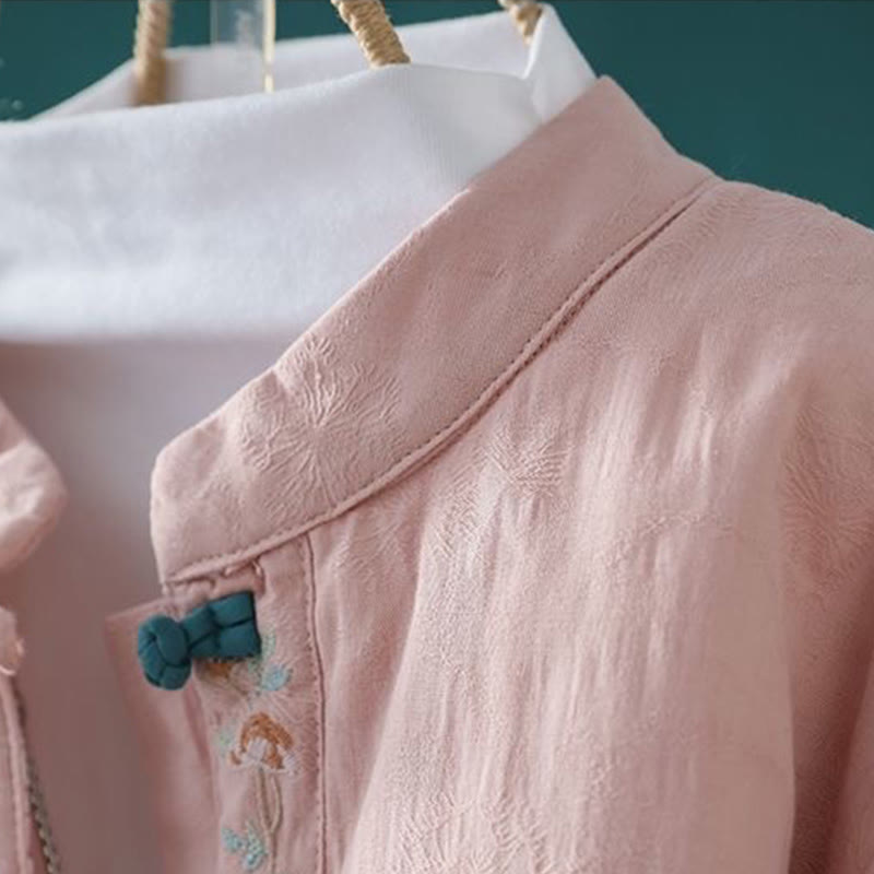 Nimara Ritual Winter Frog-Button Embroidery Flowers Vines Open Front Cotton Long Sleeve Women's Thermal Jacket