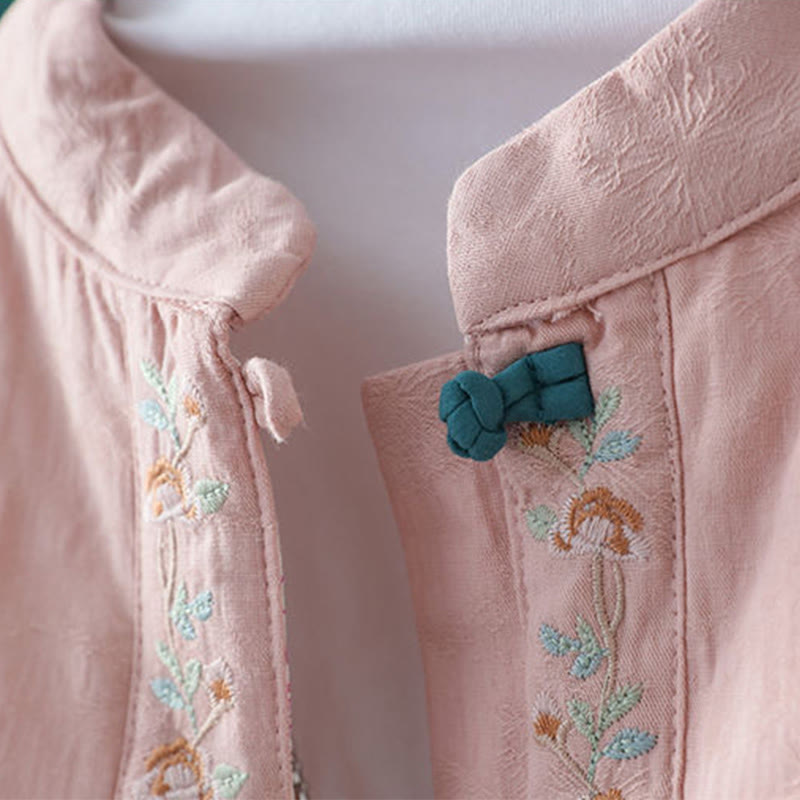 Nimara Ritual Winter Frog-Button Embroidery Flowers Vines Open Front Cotton Long Sleeve Women's Thermal Jacket