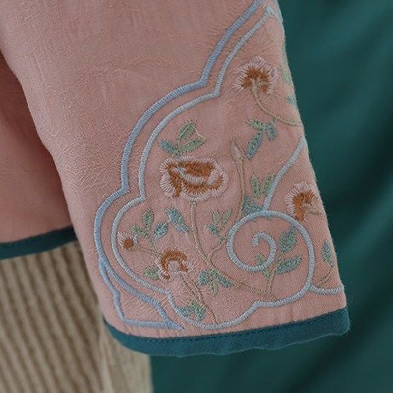 Nimara Ritual Winter Frog-Button Embroidery Flowers Vines Open Front Cotton Long Sleeve Women's Thermal Jacket