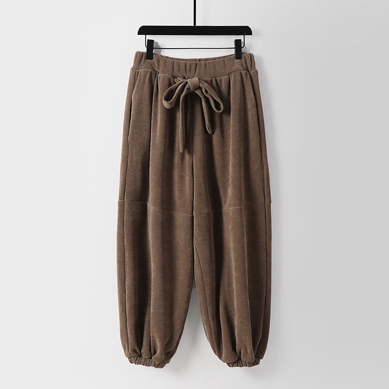 Nimara Ritual Winter Solid Color Lace-up Men's Harem Cotton Corduroy Pants With Pockets