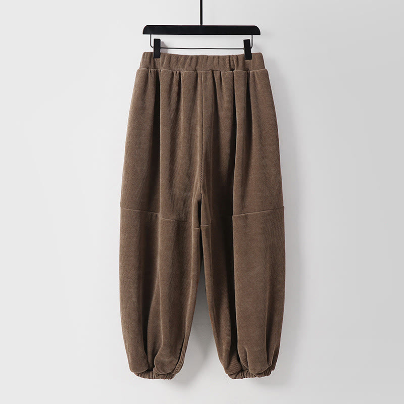 Nimara Ritual Winter Solid Color Lace-up Men's Harem Cotton Corduroy Pants With Pockets