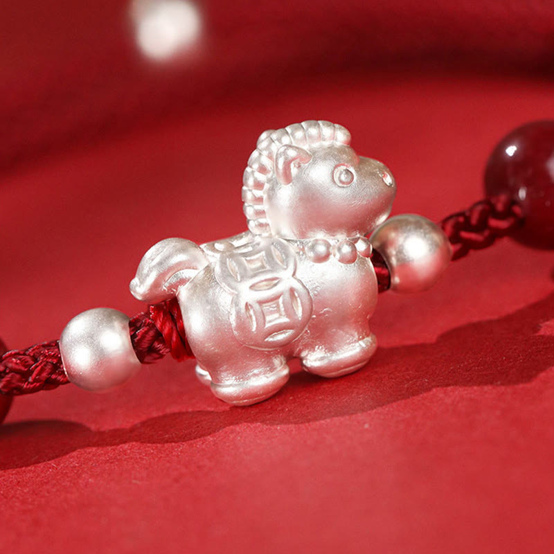 Nimara Ritual 999 Sterling Silver Red Agate Year Of The Horse Prosperity String Bracelet