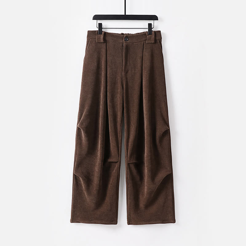 Nimara Ritual Winter Button Zipper Design Elastic Waist Cotton Corduroy Men's Wide Leg Pants With Pockets