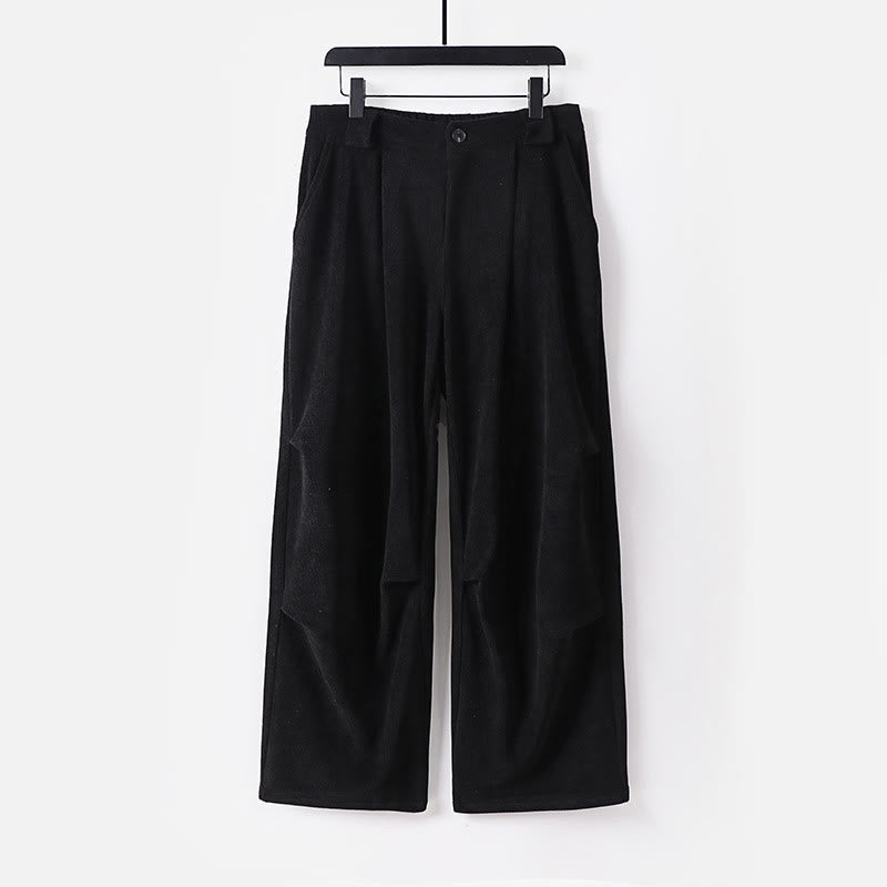 Nimara Ritual Winter Button Zipper Design Elastic Waist Cotton Corduroy Men's Wide Leg Pants With Pockets