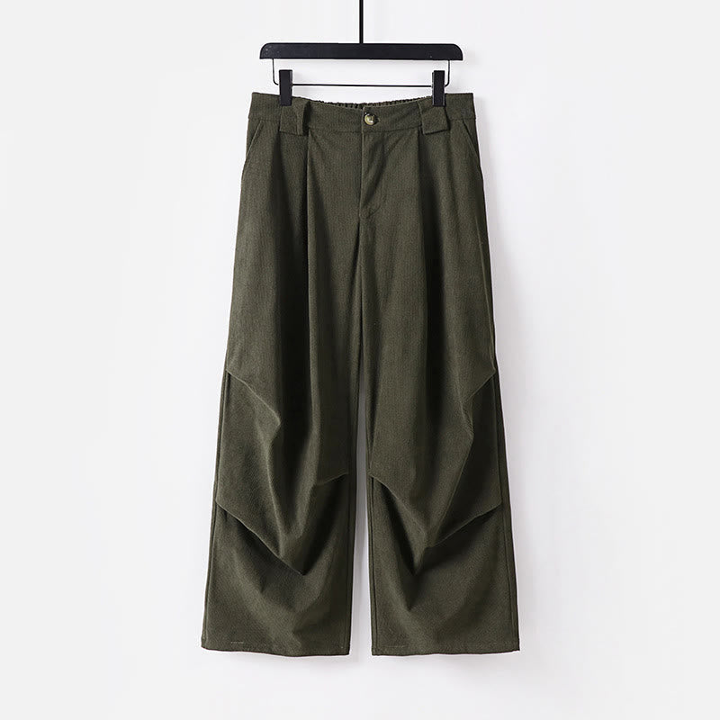 Nimara Ritual Winter Button Zipper Design Elastic Waist Cotton Corduroy Men's Wide Leg Pants With Pockets