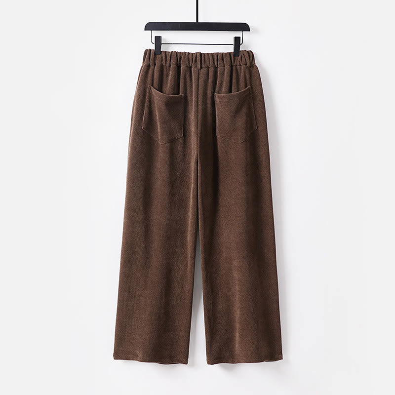 Nimara Ritual Winter Button Zipper Design Elastic Waist Cotton Corduroy Men's Wide Leg Pants With Pockets