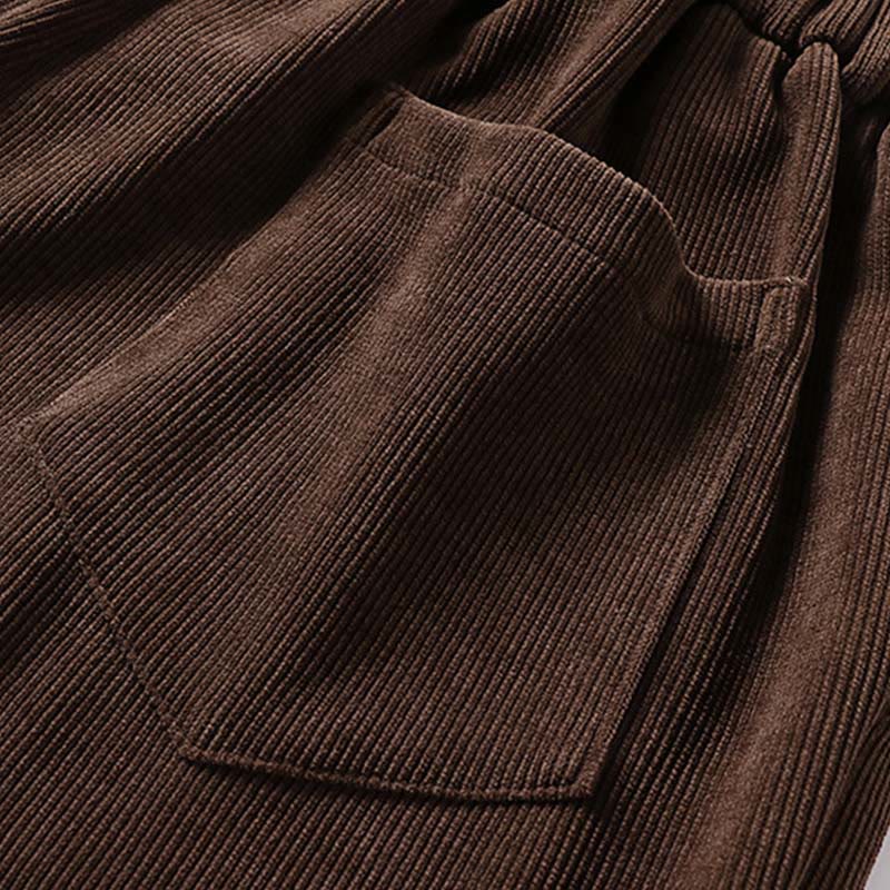 Nimara Ritual Winter Button Zipper Design Elastic Waist Cotton Corduroy Men's Wide Leg Pants With Pockets