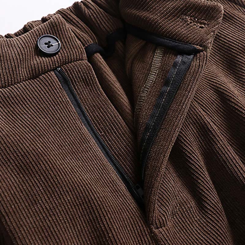 Nimara Ritual Winter Button Zipper Design Elastic Waist Cotton Corduroy Men's Wide Leg Pants With Pockets
