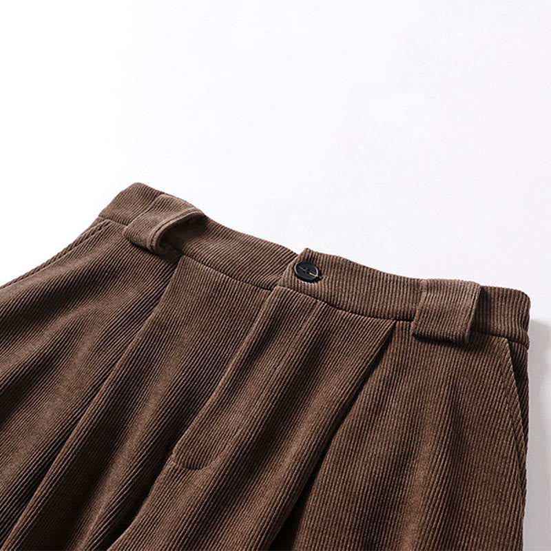Nimara Ritual Winter Button Zipper Design Elastic Waist Cotton Corduroy Men's Wide Leg Pants With Pockets