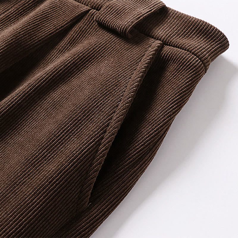 Nimara Ritual Winter Button Zipper Design Elastic Waist Cotton Corduroy Men's Wide Leg Pants With Pockets