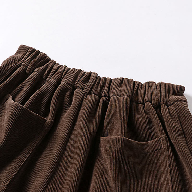 Nimara Ritual Winter Button Zipper Design Elastic Waist Cotton Corduroy Men's Wide Leg Pants With Pockets