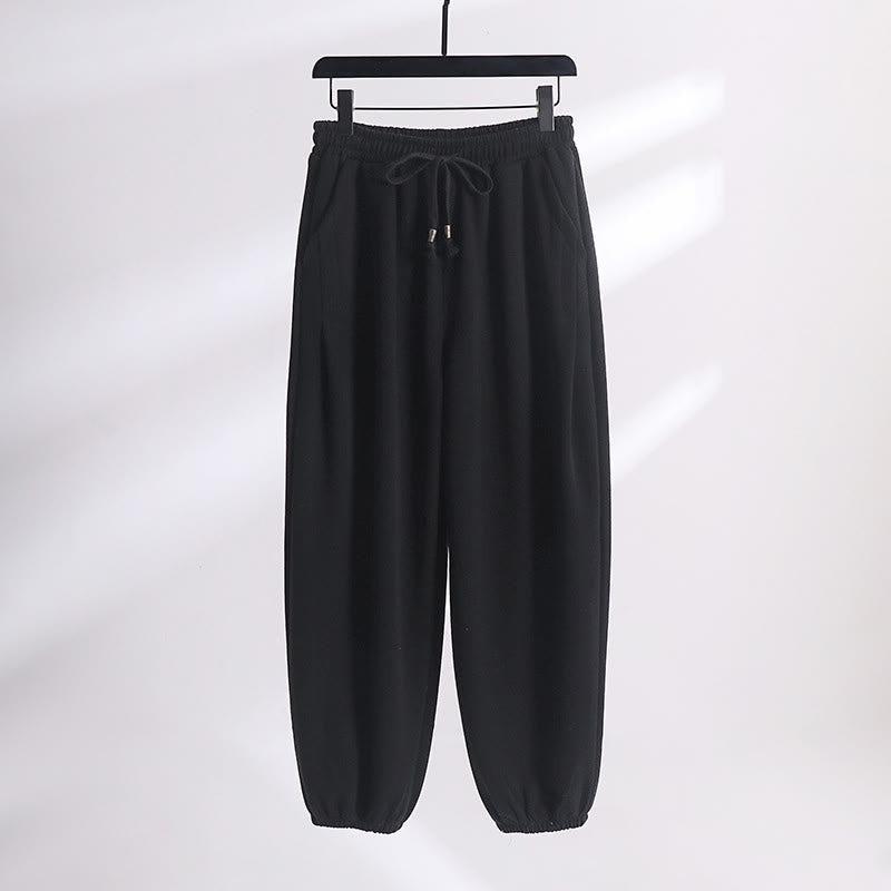 Nimara Ritual Fall Winter Solid Drawstring Regular Fleece-Lined Elastic Waist Men's Cotton Harem Pants With Pockets