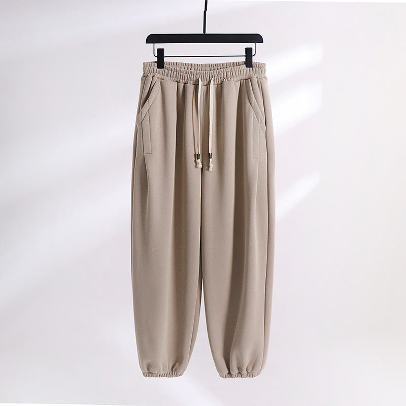 Nimara Ritual Fall Winter Solid Drawstring Regular Fleece-Lined Elastic Waist Men's Cotton Harem Pants With Pockets