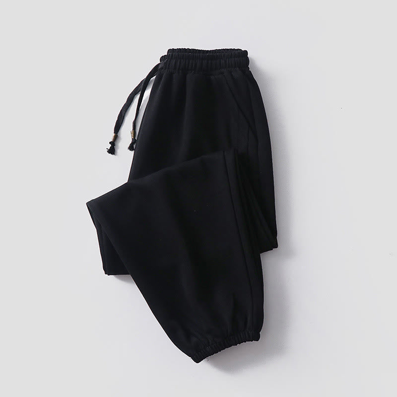 Nimara Ritual Fall Winter Solid Drawstring Regular Fleece-Lined Elastic Waist Men's Cotton Harem Pants With Pockets
