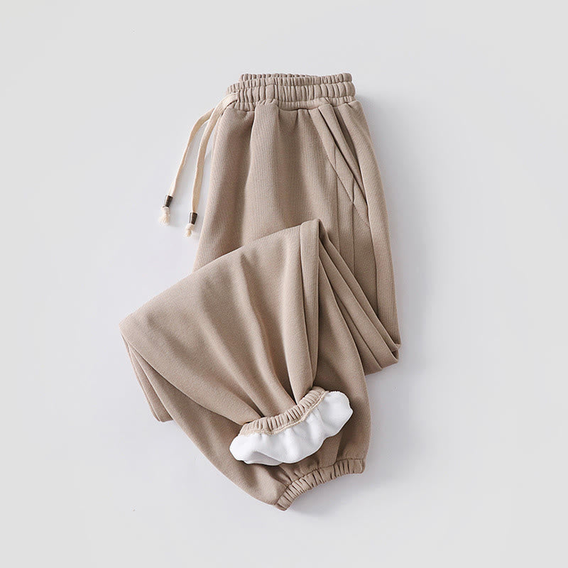 Nimara Ritual Fall Winter Solid Drawstring Regular Fleece-Lined Elastic Waist Men's Cotton Harem Pants With Pockets