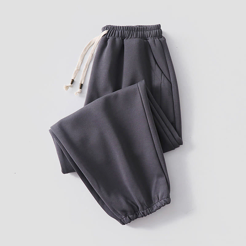 Nimara Ritual Fall Winter Solid Drawstring Regular Fleece-Lined Elastic Waist Men's Cotton Harem Pants With Pockets