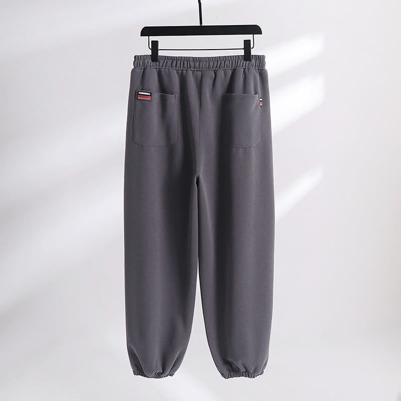 Nimara Ritual Fall Winter Solid Drawstring Regular Fleece-Lined Elastic Waist Men's Cotton Harem Pants With Pockets