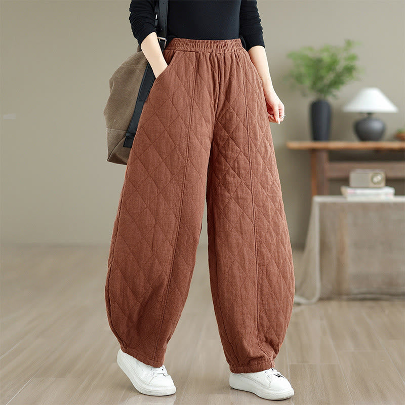 Nimara Ritual Winter Diamond Pattern Cotton Women's Pants With Pockets