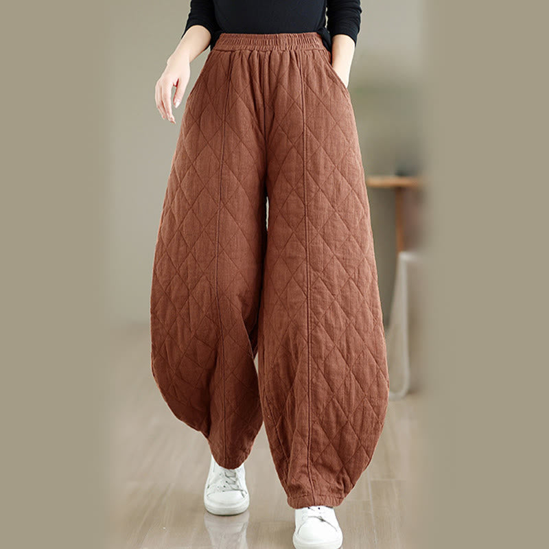 Nimara Ritual Winter Diamond Pattern Cotton Women's Pants With Pockets