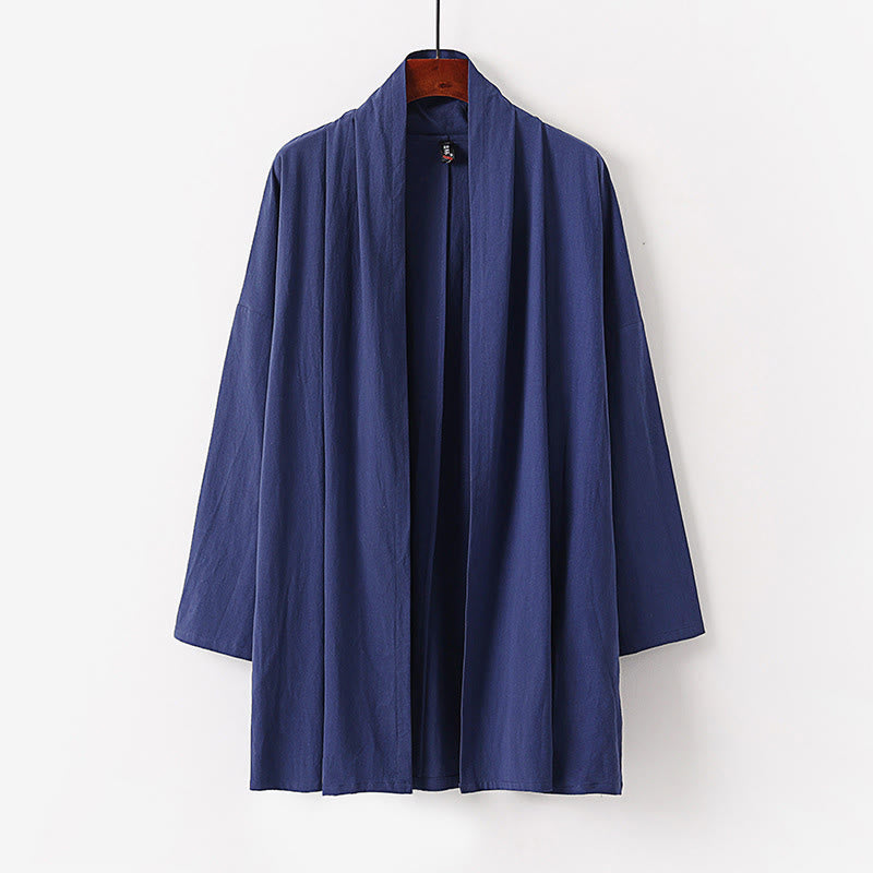 Nimara Ritual Spring Fall Solid Color Long Sleeve Mid-length Open Front Men's Kimono