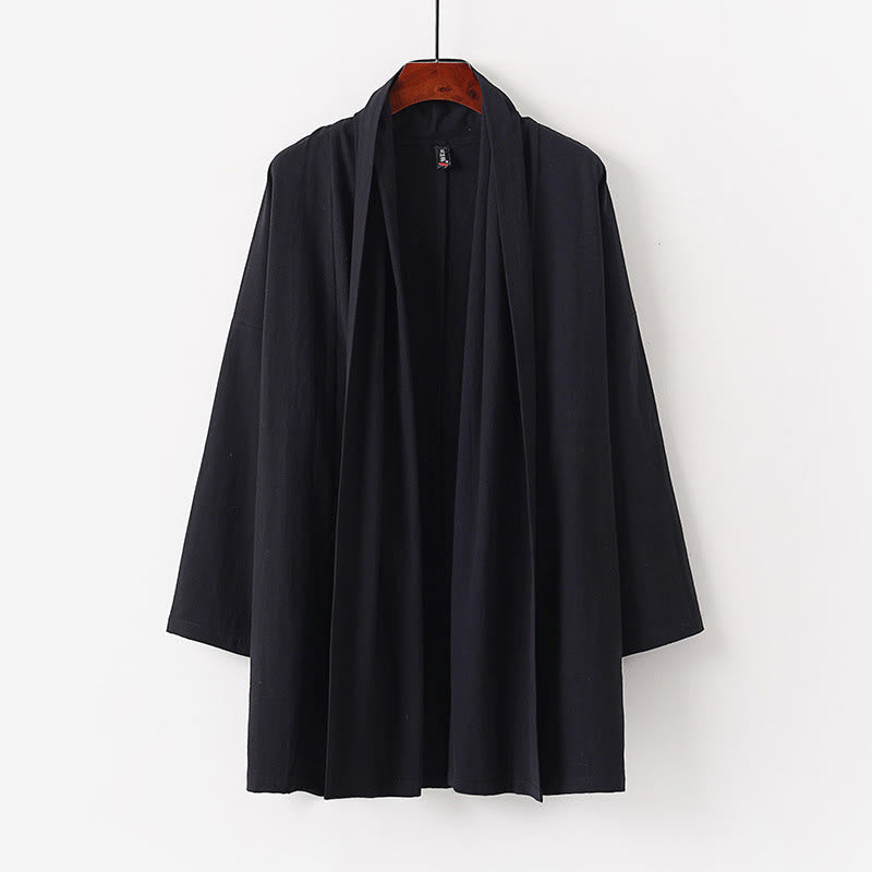 Nimara Ritual Spring Fall Solid Color Long Sleeve Mid-length Open Front Men's Kimono