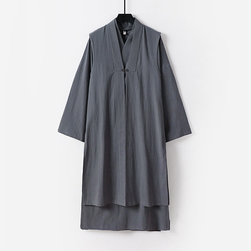 Nimara Ritual 2Pcs Wudang Fall Solid Long Sleeve Men's Taoist Long Robe Sleeveless Vest Lace-up Kimono Ceremony Suit