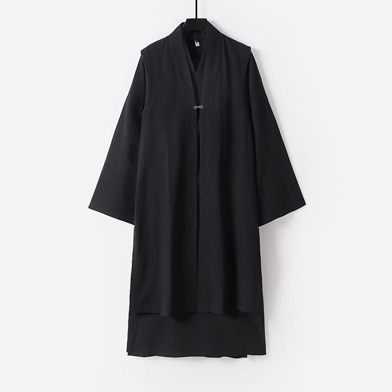 Nimara Ritual 2Pcs Wudang Fall Solid Long Sleeve Men's Taoist Long Robe Sleeveless Vest Lace-up Kimono Ceremony Suit