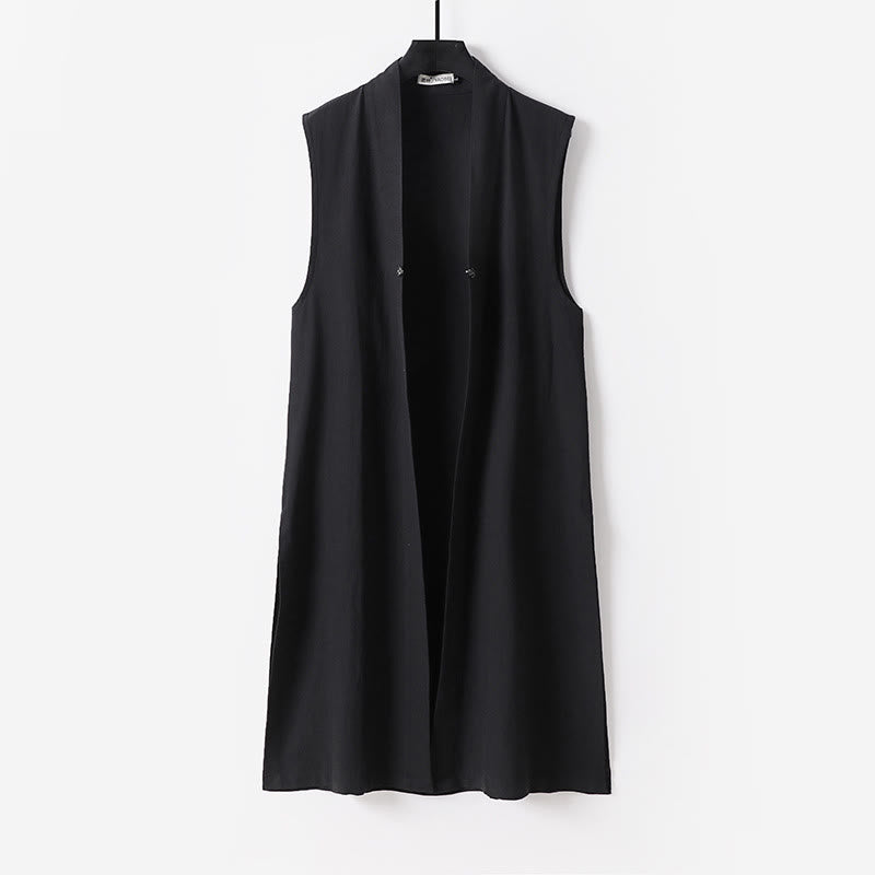 Nimara Ritual 2Pcs Wudang Fall Solid Long Sleeve Men's Taoist Long Robe Sleeveless Vest Lace-up Kimono Ceremony Suit
